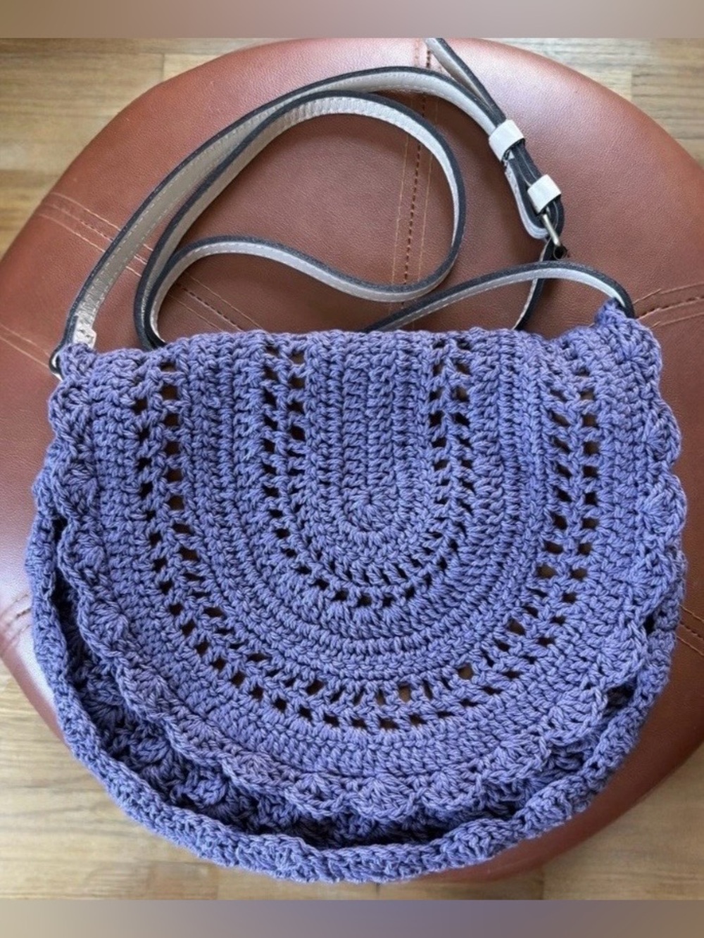 Patricia Nash Purple Crochet Crossbody with White Strap - Picture 2 of 7